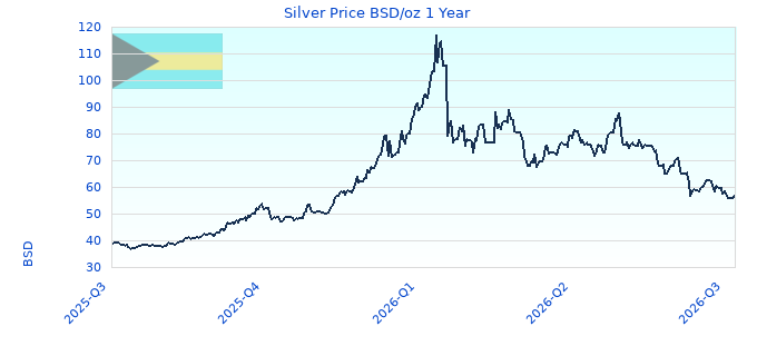 Silver Price BSD/oz 1 Year